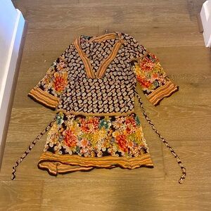 Vintage Anthropologie Angie Silk Floral Boho Hippie Festival Tunic Dress XS